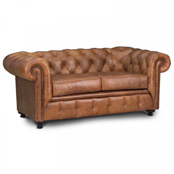 Love Seat Chesterfield Tabaco 100% Piel Genuina Anilina - Imagen 5