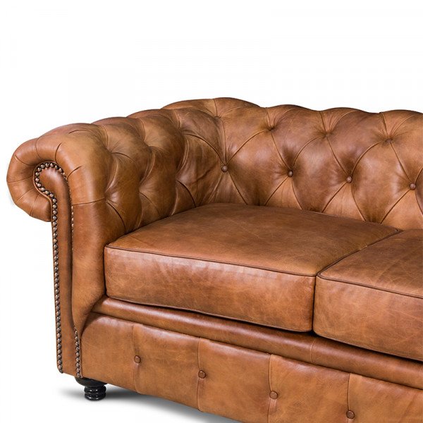 Love Seat Chesterfield Tabaco 100% Piel Genuina Anilina - Imagen 4