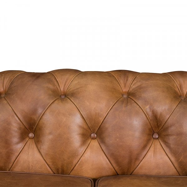 Love Seat Chesterfield Tabaco 100% Piel Genuina Anilina - Imagen 2